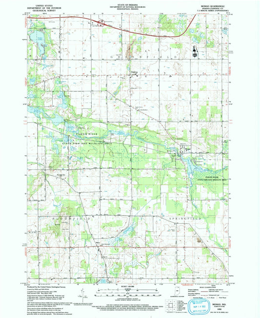 Classic USGS Mongo Indiana 7.5'x7.5' Topo Map Image