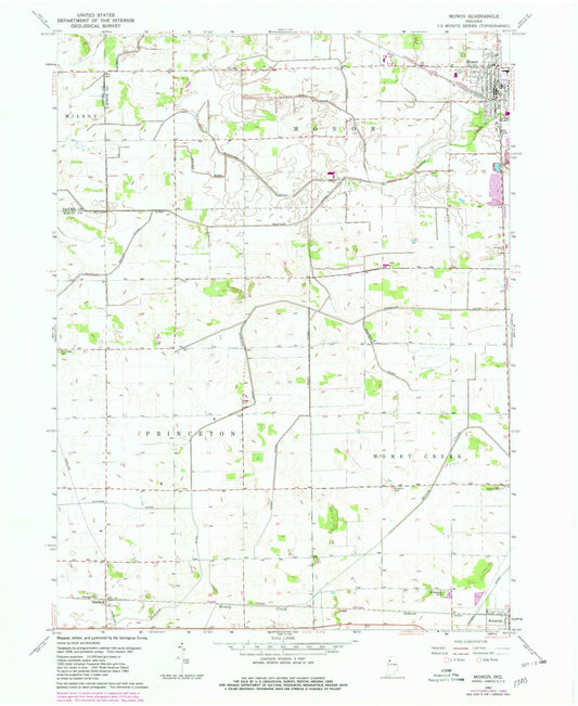 Classic USGS Monon Indiana 7.5'x7.5' Topo Map Image