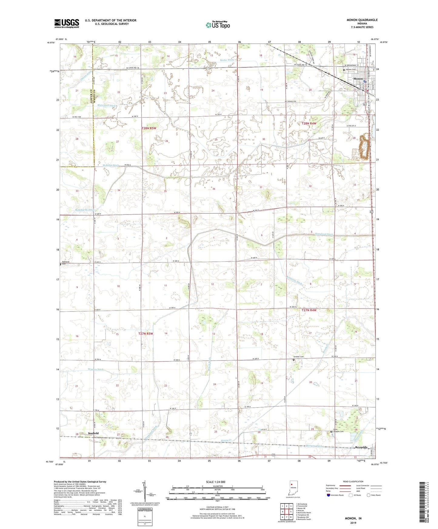 Monon Indiana US Topo Map Image