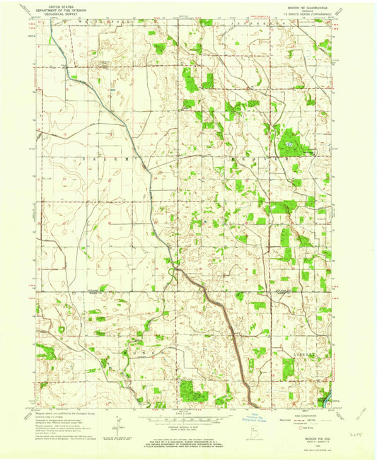 Classic USGS Monon NE Indiana 7.5'x7.5' Topo Map Image