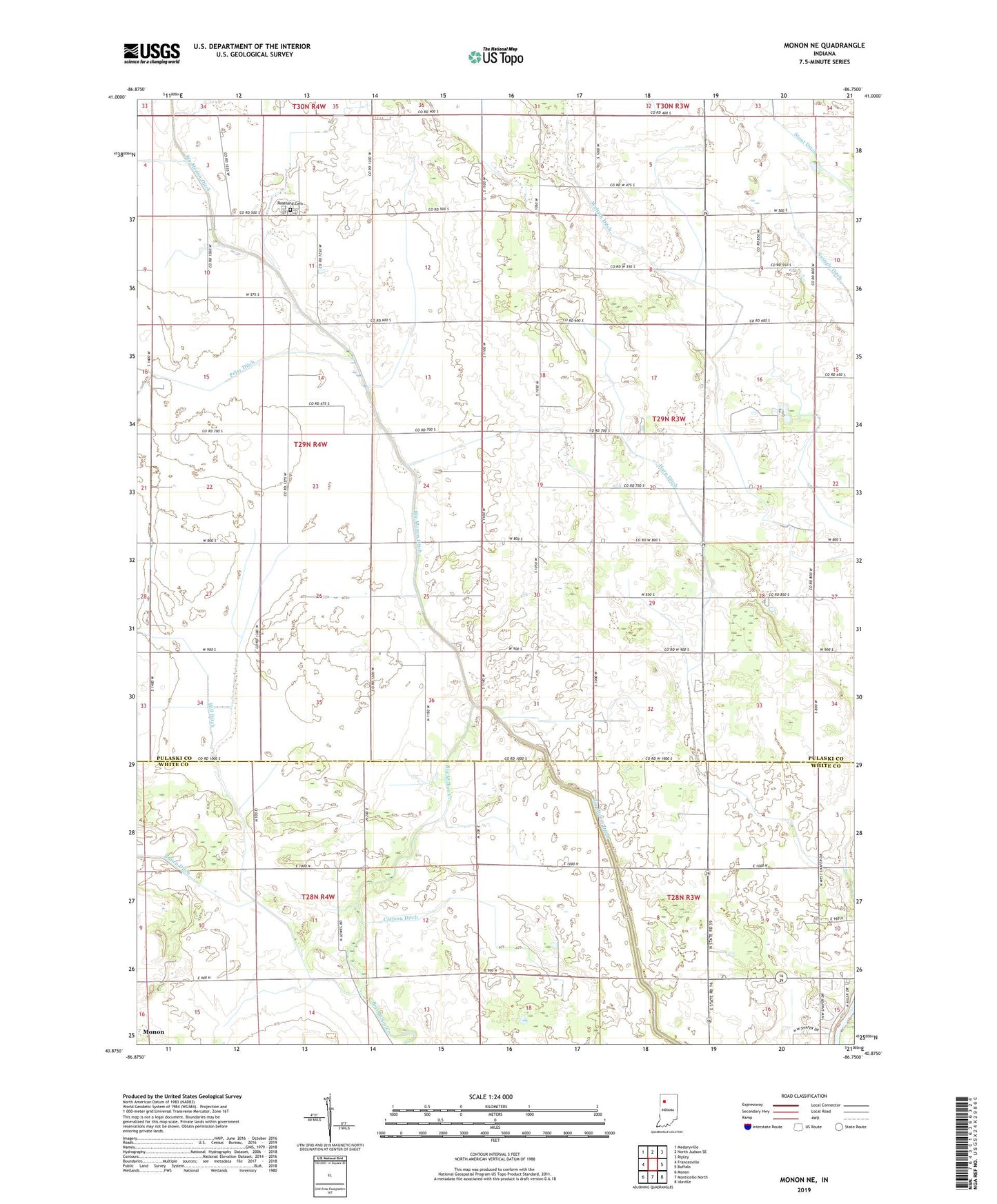 Monon NE Indiana US Topo Map Image