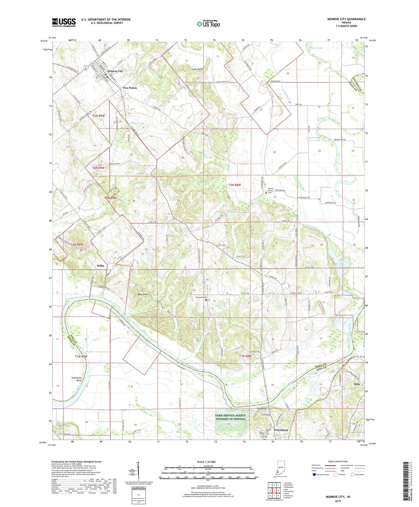 Monroe City Indiana US Topo Map Image