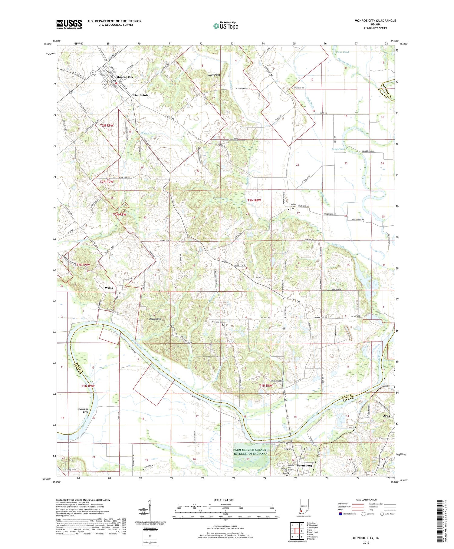 Monroe City Indiana US Topo Map Image