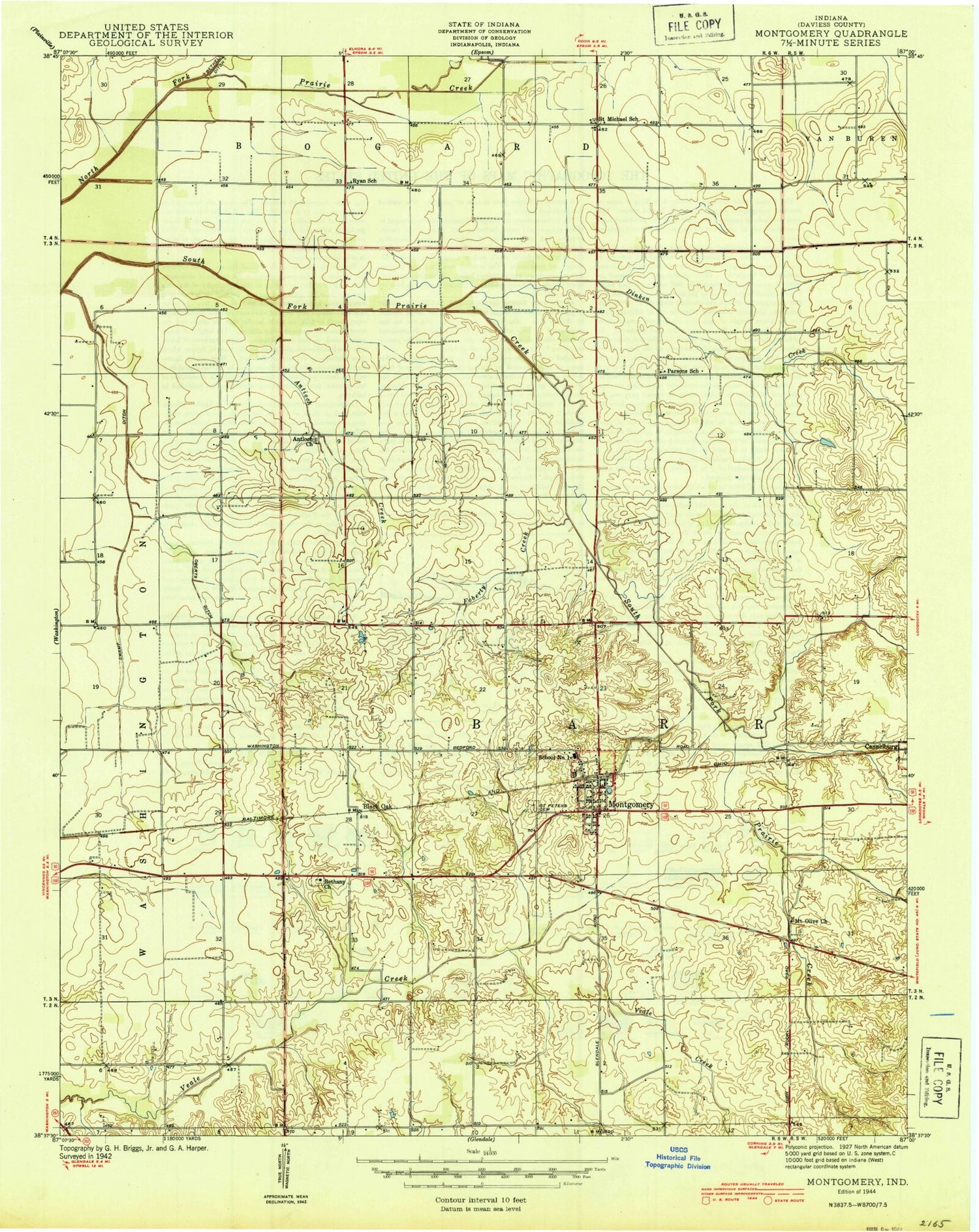 Classic USGS Montgomery Indiana 7.5'x7.5' Topo Map Image