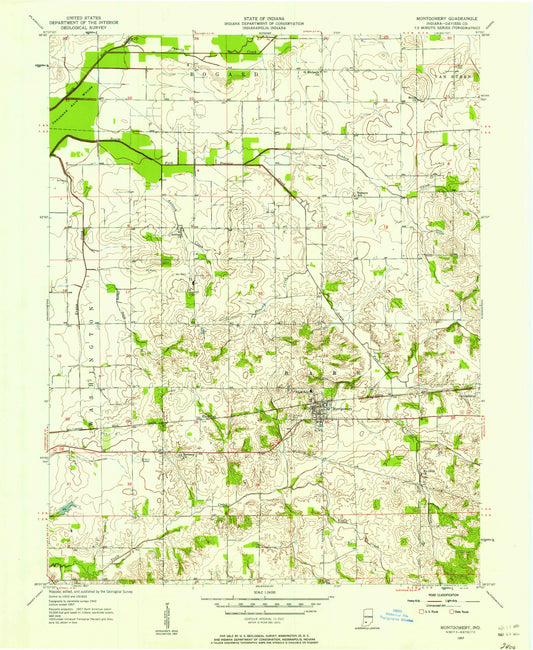 Classic USGS Montgomery Indiana 7.5'x7.5' Topo Map Image