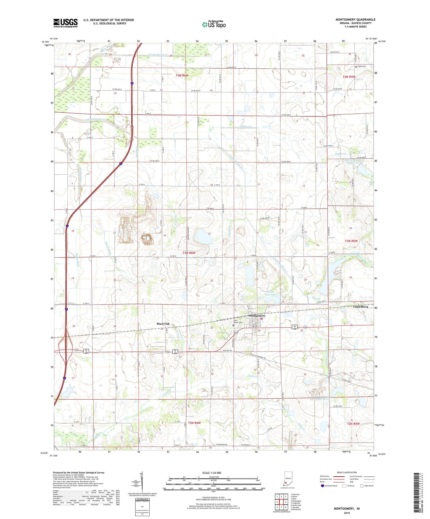 Montgomery Indiana US Topo Map Image