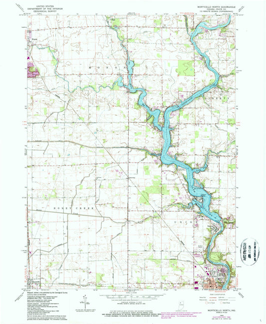Classic USGS Monticello North Indiana 7.5'x7.5' Topo Map Image