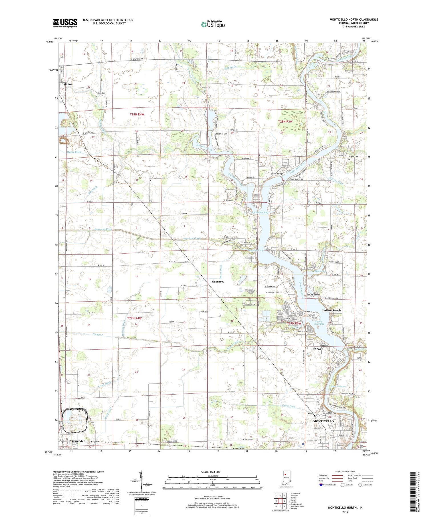 Monticello North Indiana US Topo Map Image