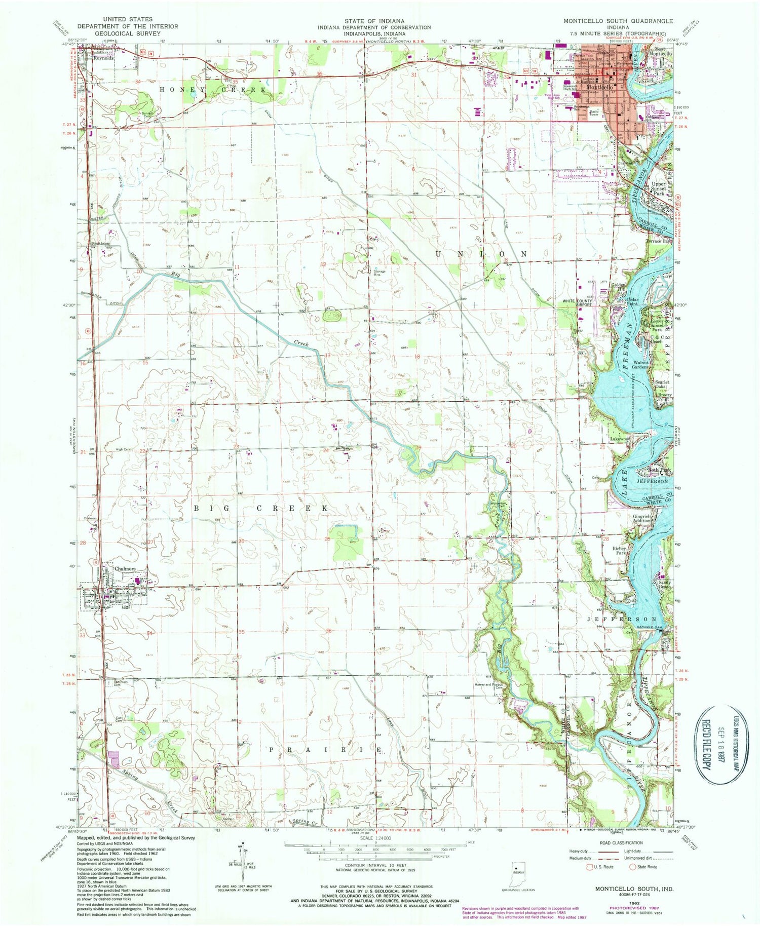 Classic USGS Monticello South Indiana 7.5'x7.5' Topo Map Image