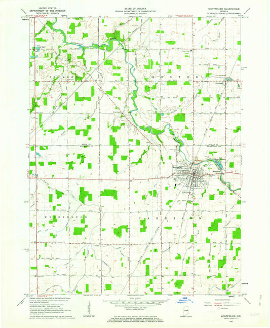 Classic USGS Montpelier Indiana 7.5'x7.5' Topo Map Image