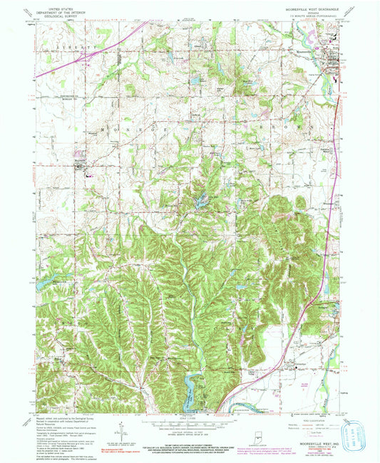 Classic USGS Mooresville West Indiana 7.5'x7.5' Topo Map Image