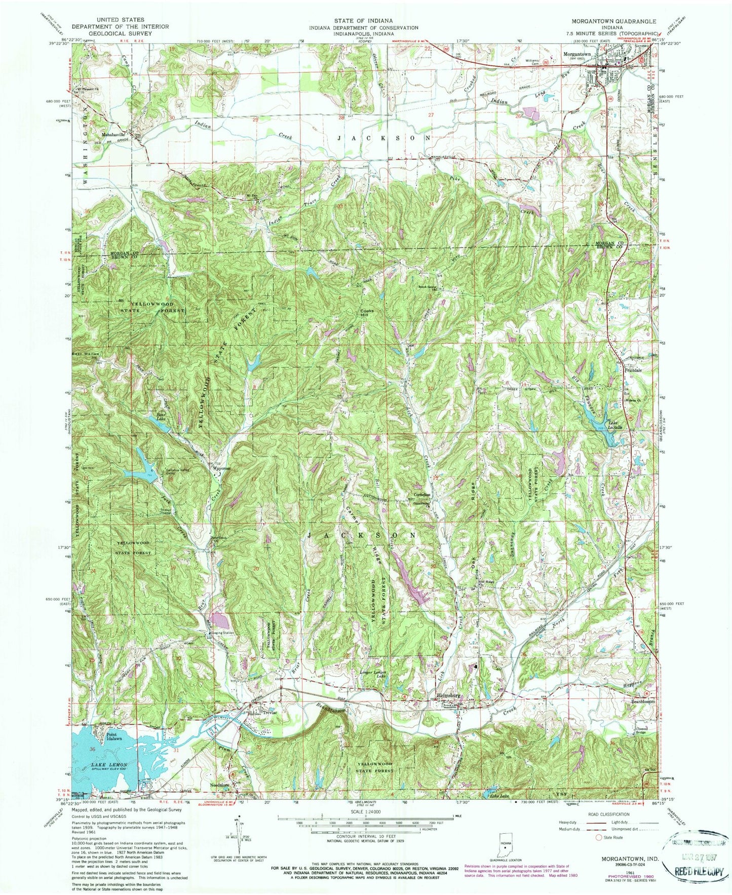 Classic USGS Morgantown Indiana 7.5'x7.5' Topo Map Image