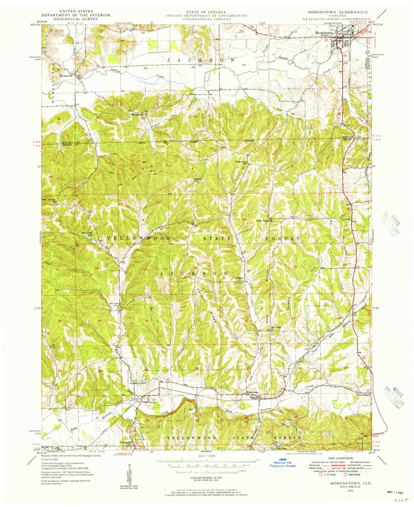 Classic USGS Morgantown Indiana 7.5'x7.5' Topo Map Image