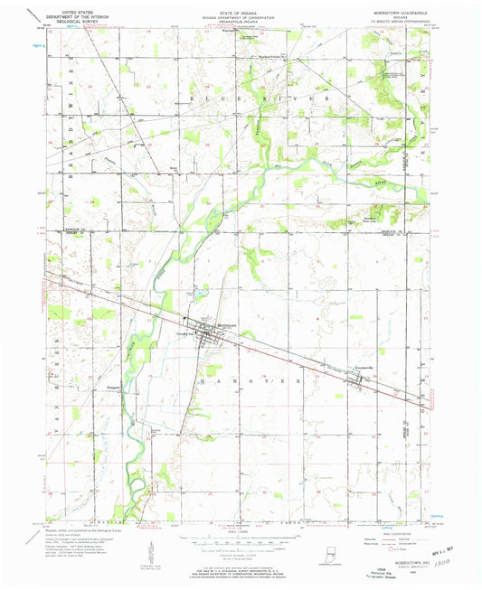 Classic USGS Morristown Indiana 7.5'x7.5' Topo Map Image