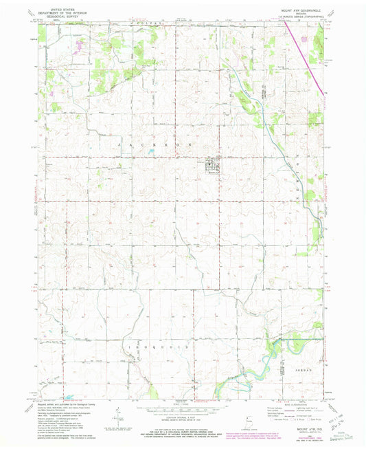 Classic USGS Mount Ayr Indiana 7.5'x7.5' Topo Map Image