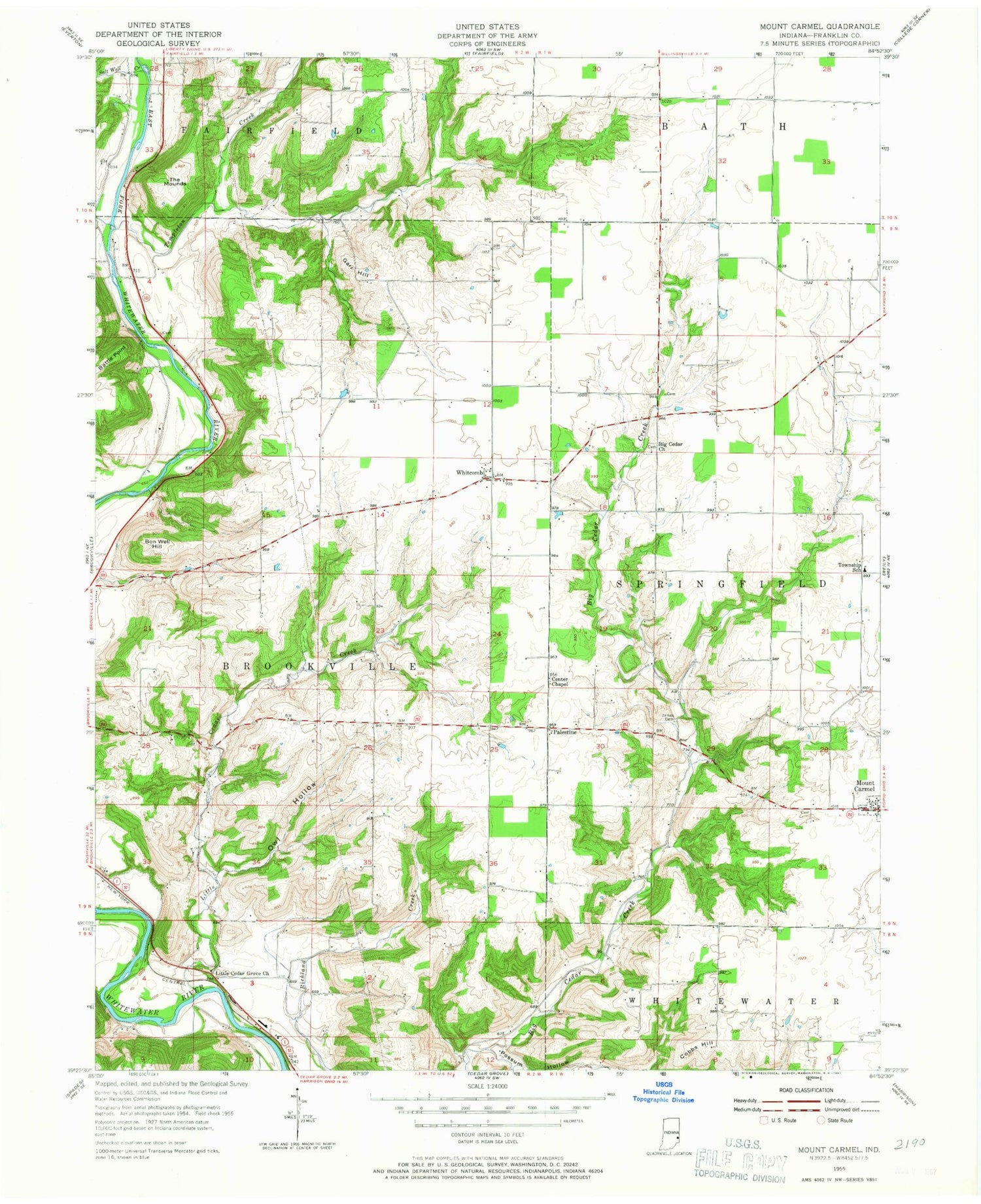 Classic USGS Whitcomb Indiana 7.5'x7.5' Topo Map Image
