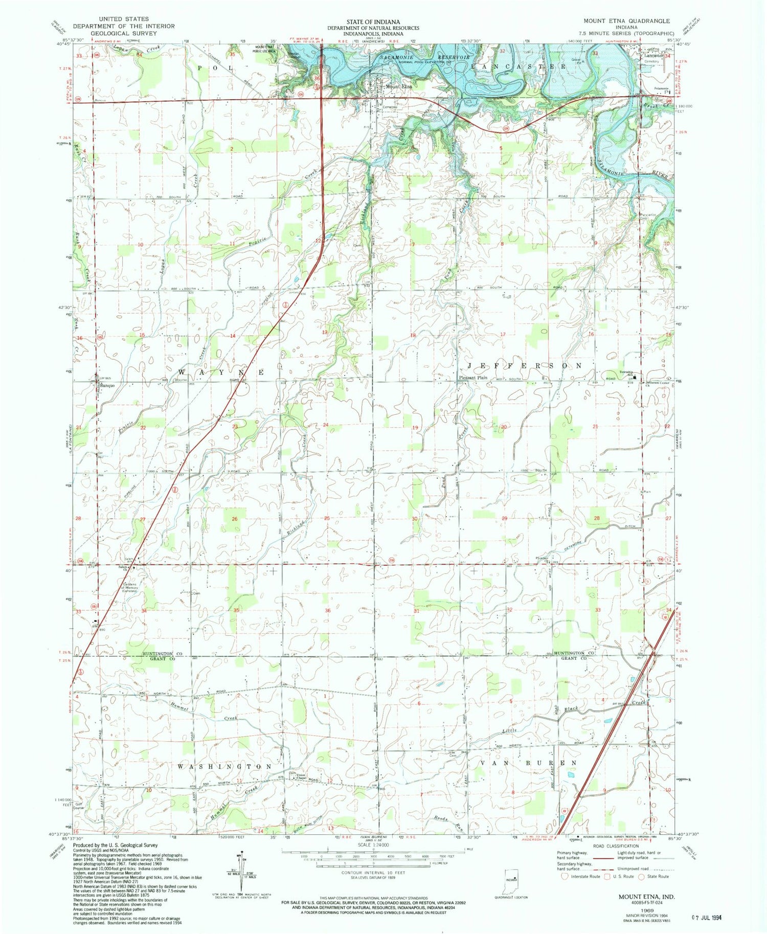 Classic USGS Mount Etna Indiana 7.5'x7.5' Topo Map Image