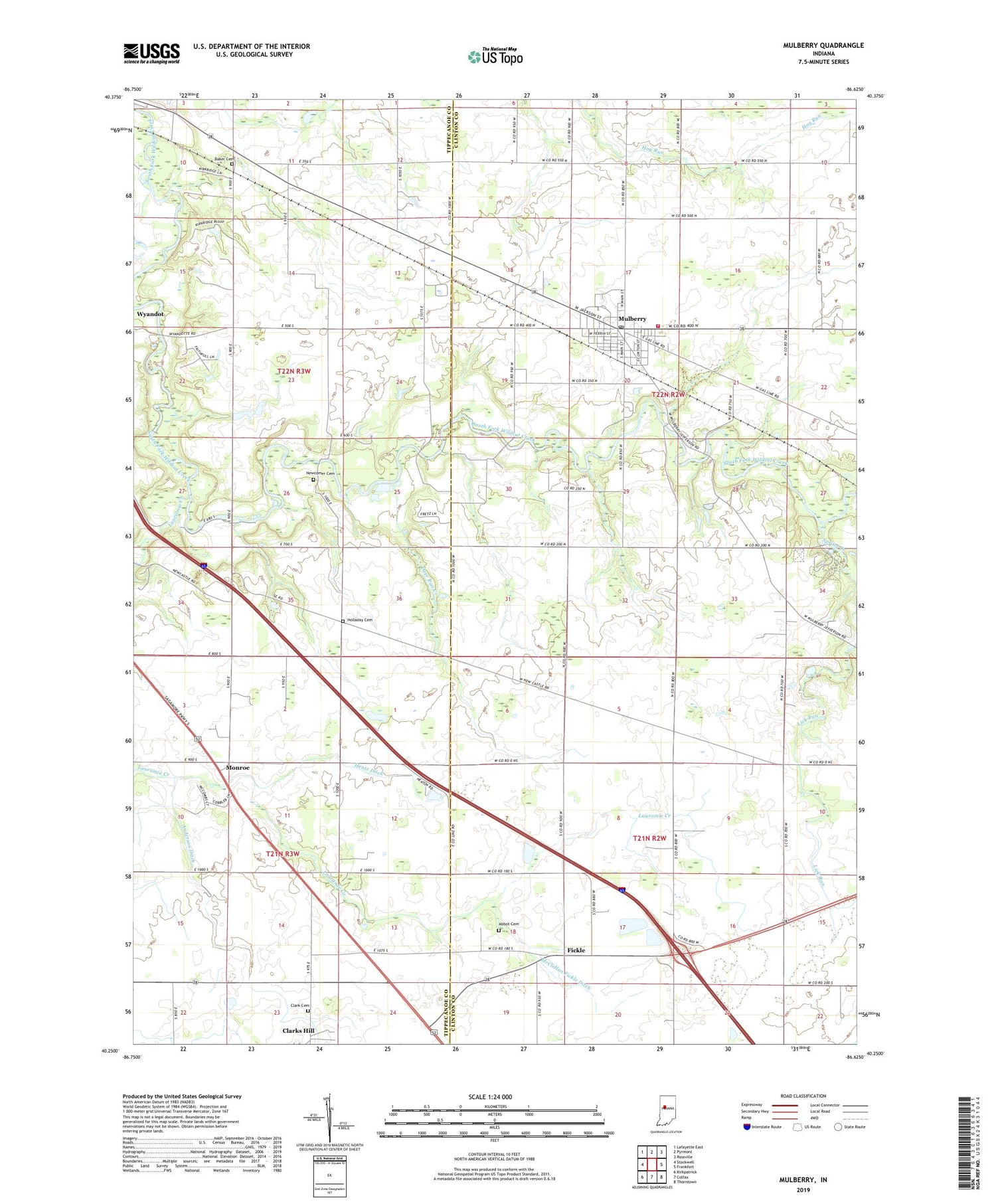 Mulberry Indiana US Topo Map Image