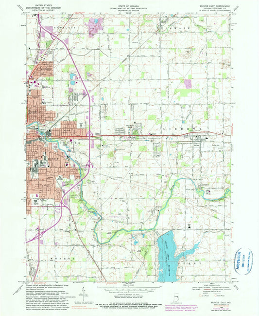 Classic USGS Muncie East Indiana 7.5'x7.5' Topo Map Image