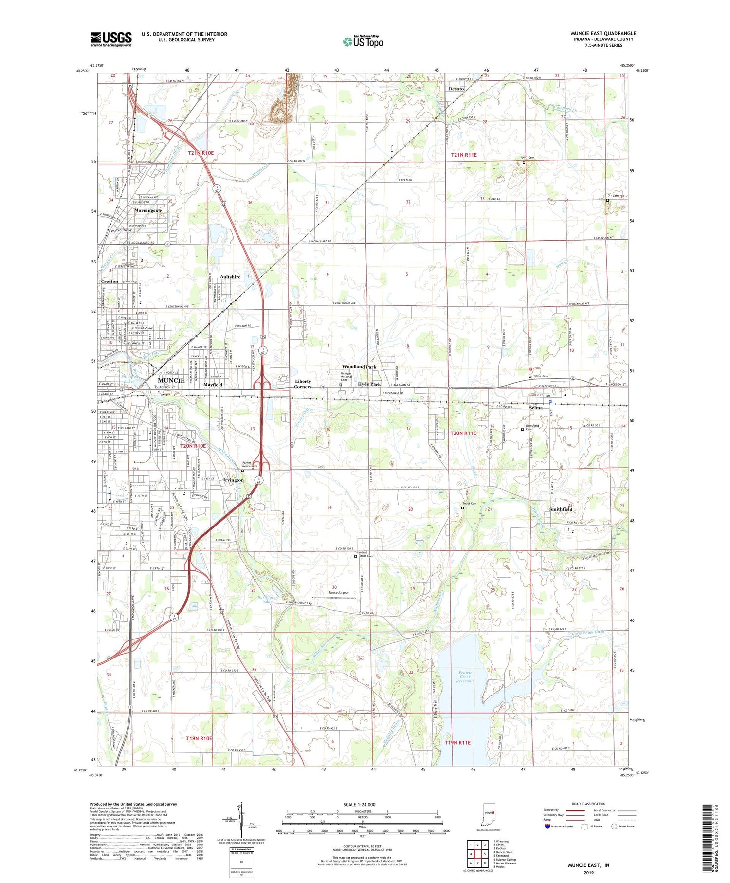Muncie East Indiana US Topo Map Image