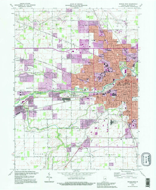 Classic USGS Muncie West Indiana 7.5'x7.5' Topo Map Image