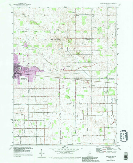 Classic USGS Nappanee East Indiana 7.5'x7.5' Topo Map Image