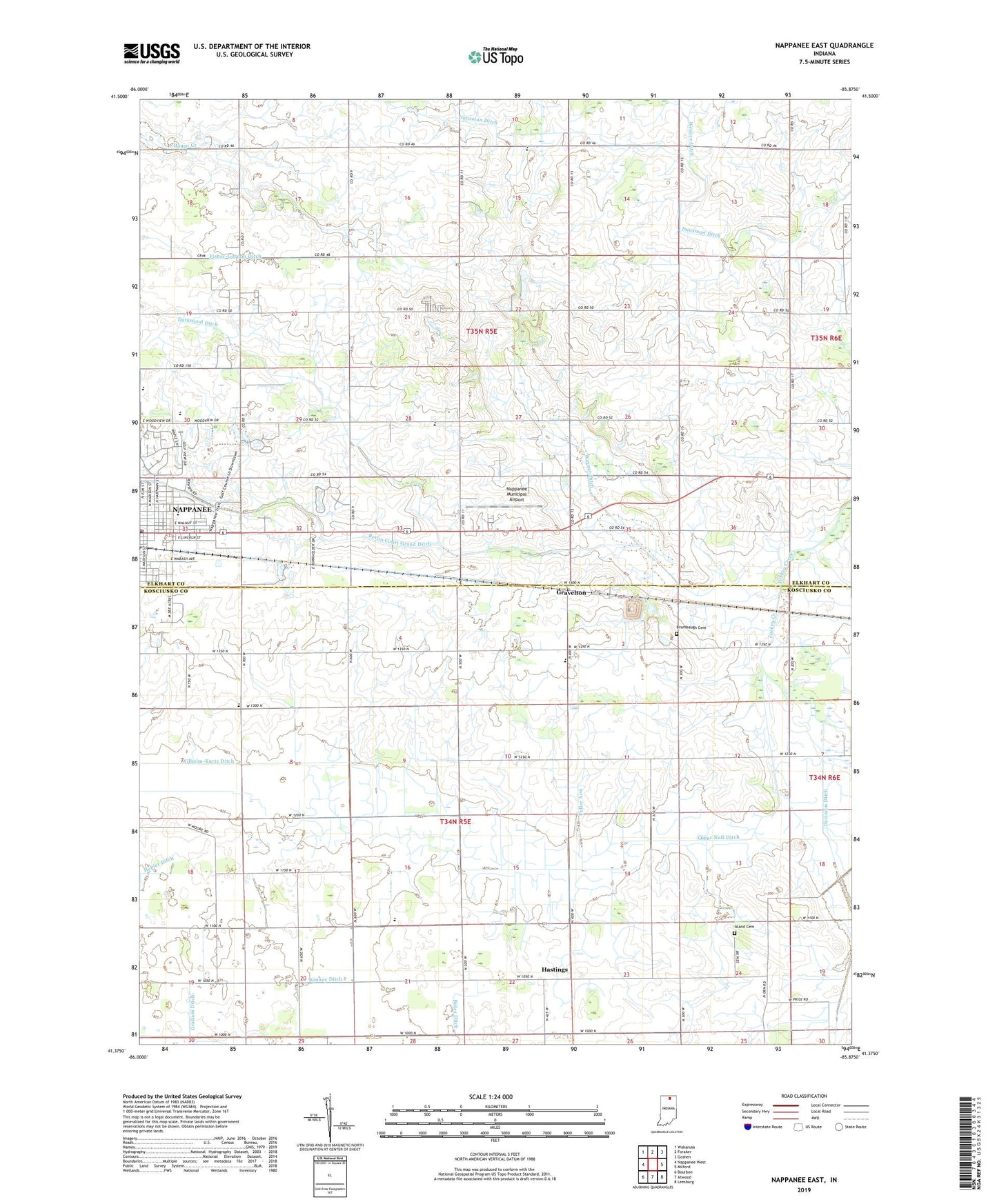 Nappanee East Indiana US Topo Map Image