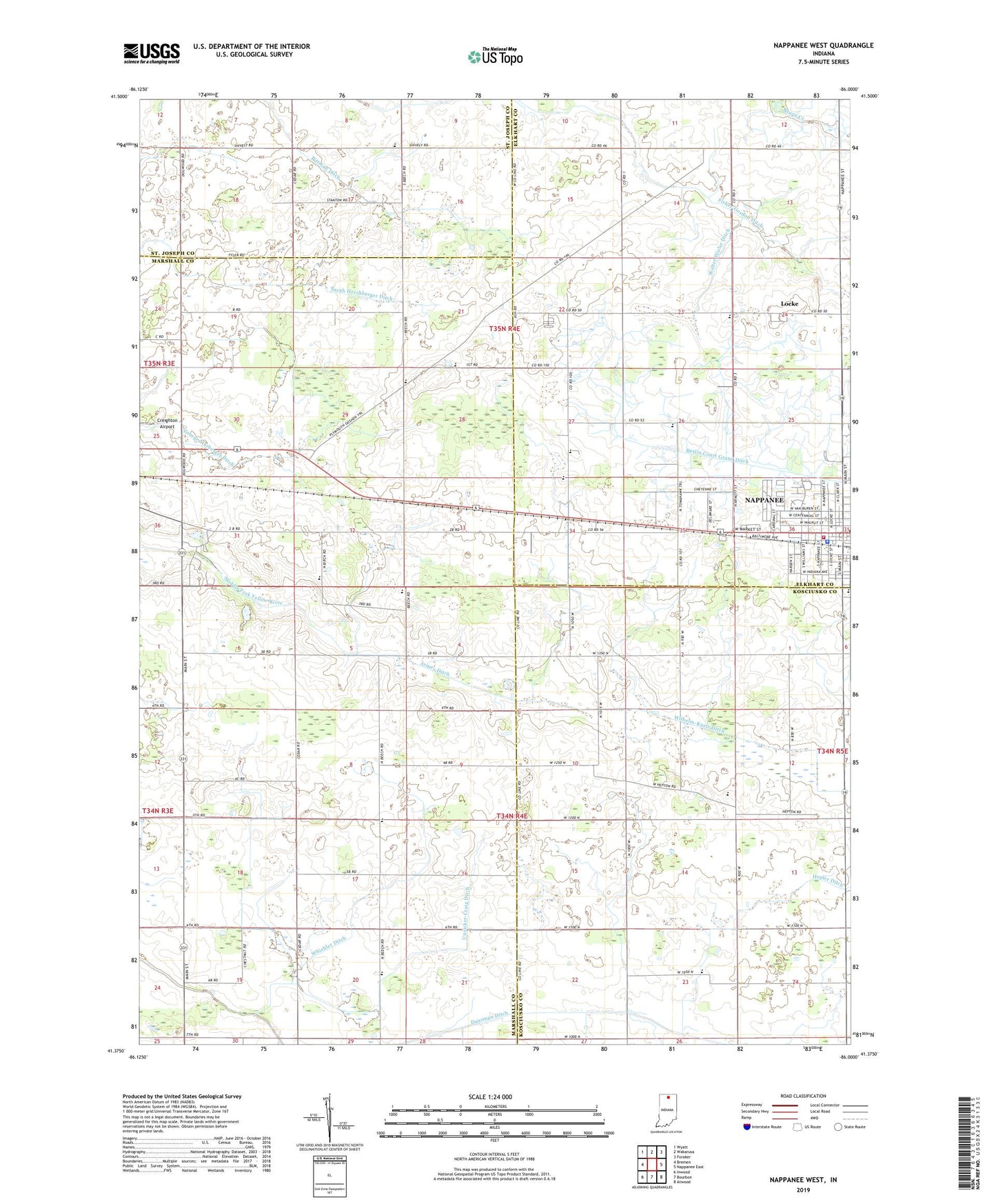 Nappanee West Indiana US Topo Map Image