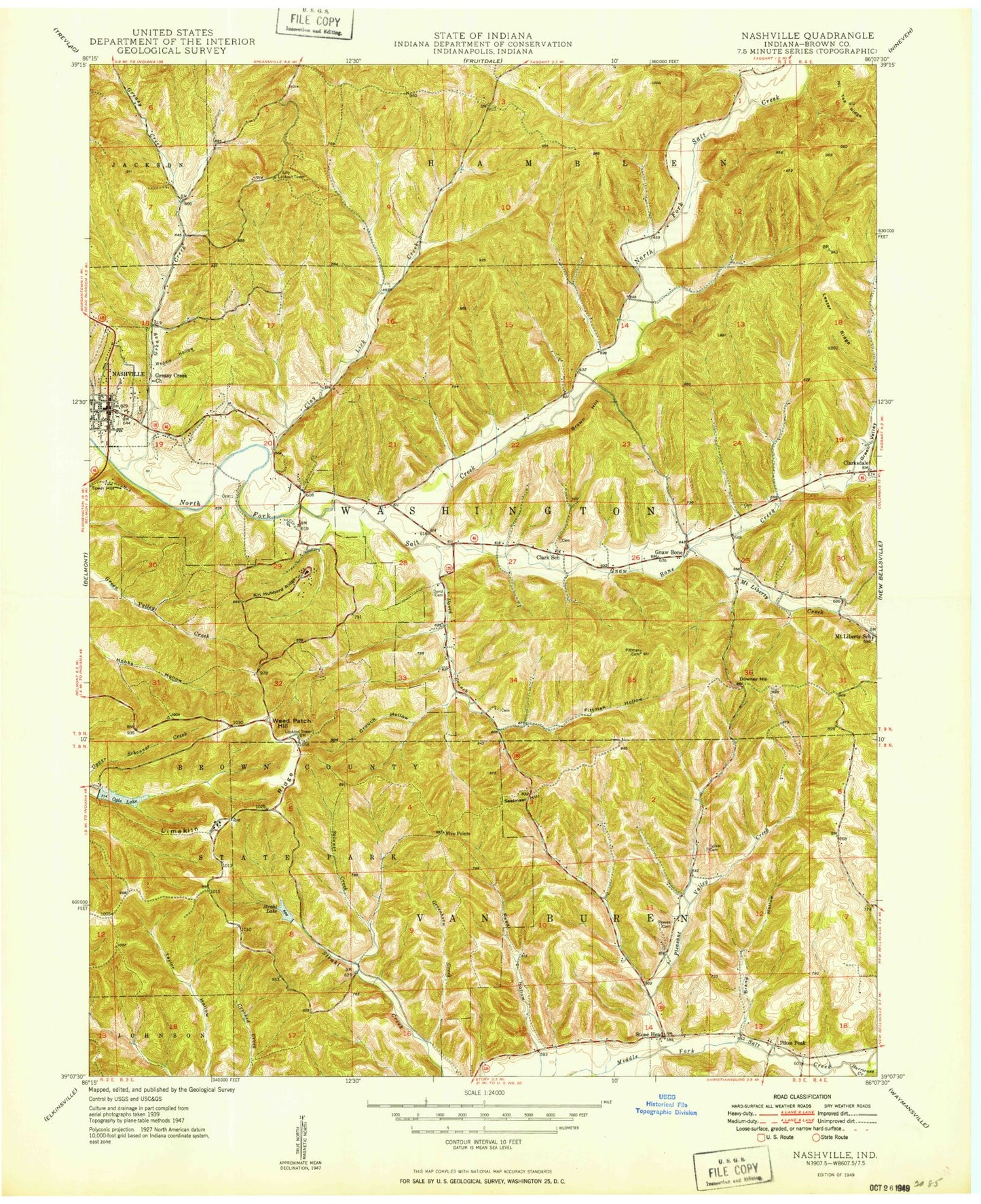 Classic USGS Nashville Indiana 7.5'x7.5' Topo Map Image