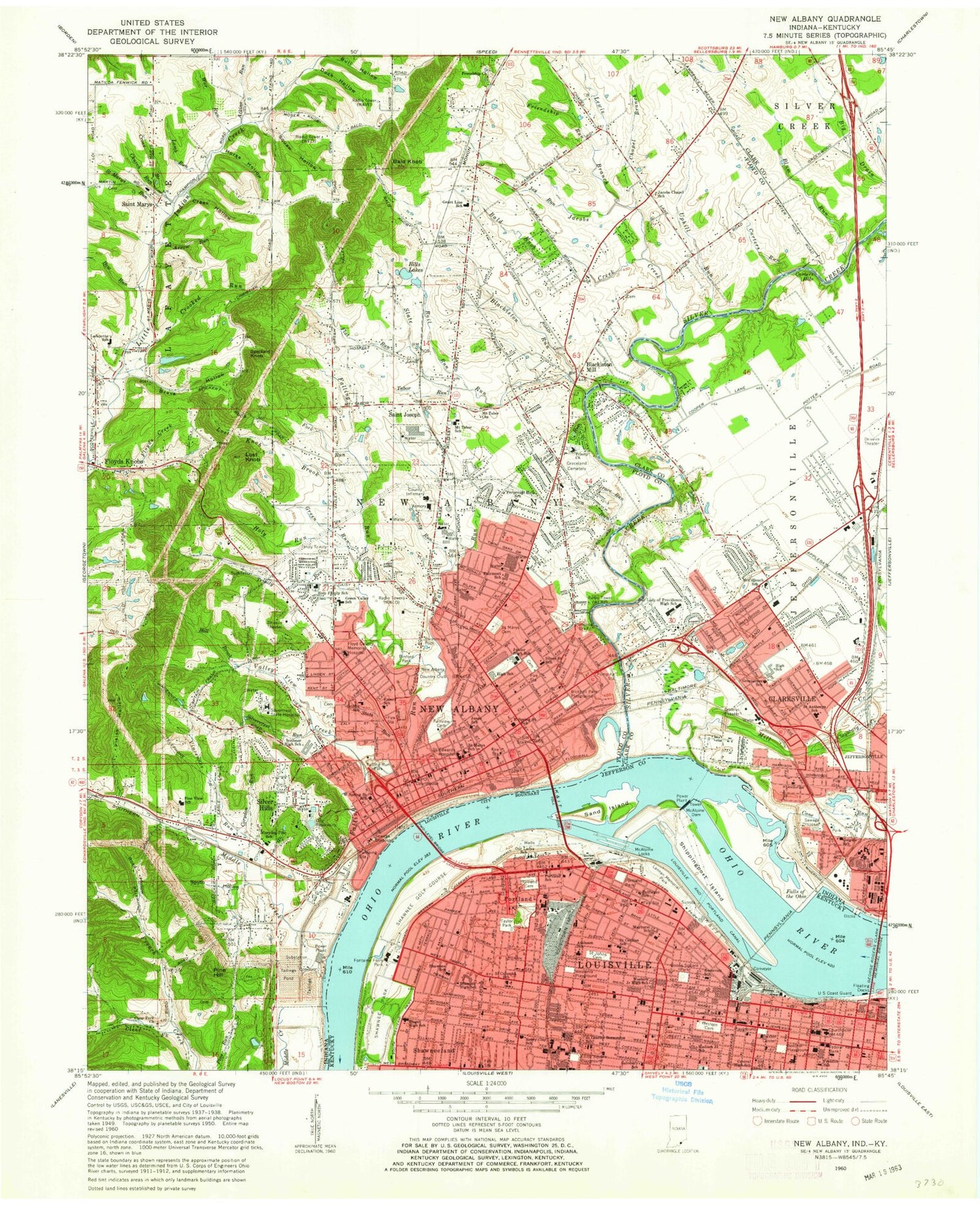 Classic USGS New Albany Indiana 7.5'x7.5' Topo Map Image