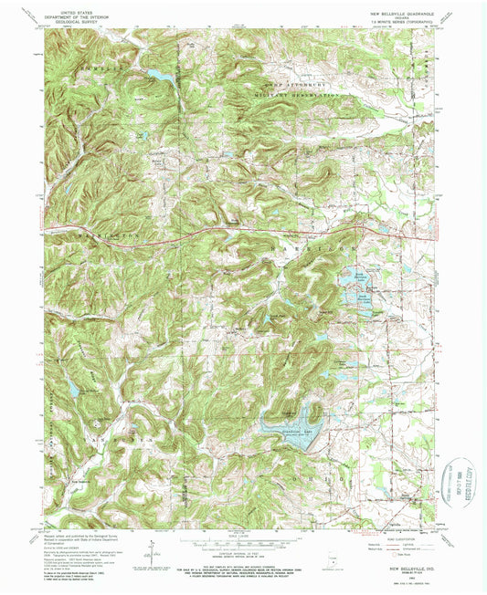 Classic USGS New Bellsville Indiana 7.5'x7.5' Topo Map Image