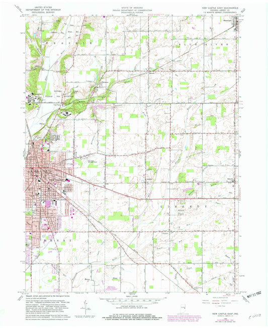 Classic USGS New Castle East Indiana 7.5'x7.5' Topo Map Image