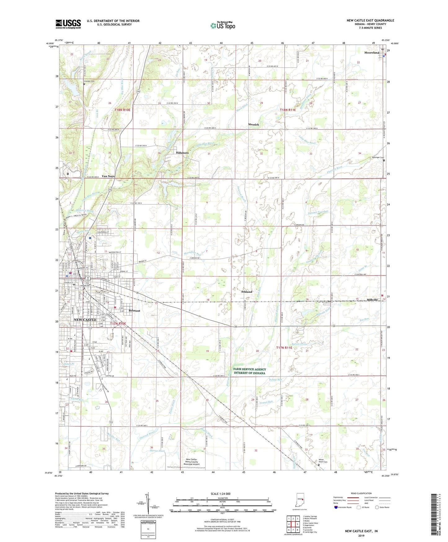 New Castle East Indiana US Topo Map Image