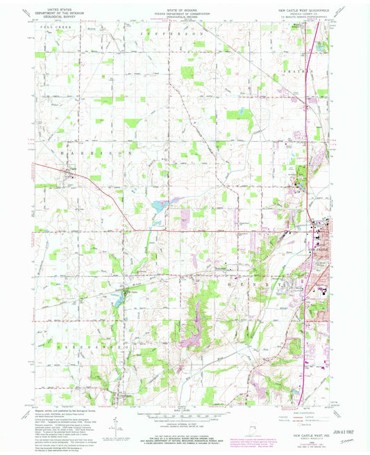 Classic USGS New Castle West Indiana 7.5'x7.5' Topo Map Image