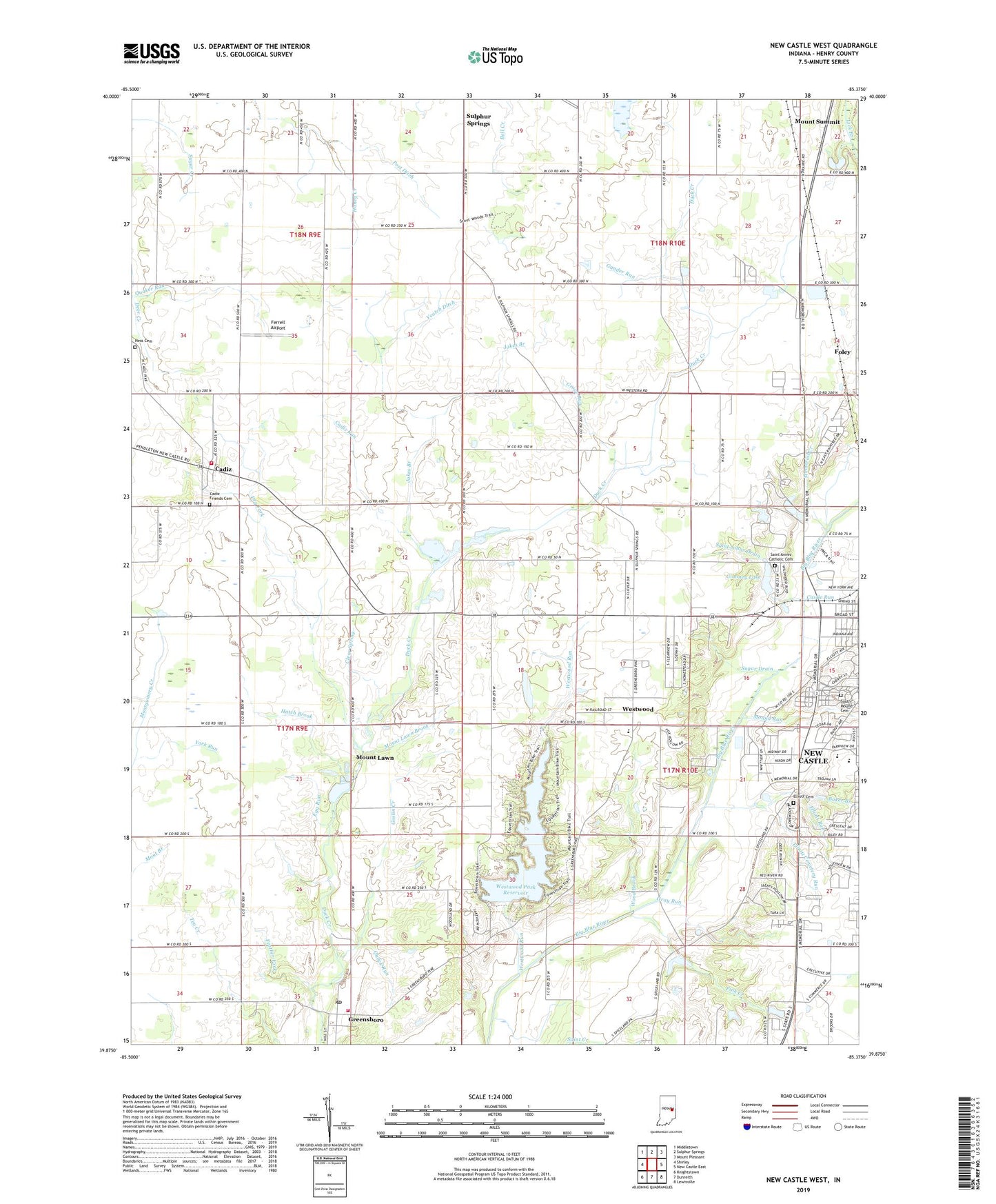 New Castle West Indiana US Topo Map Image