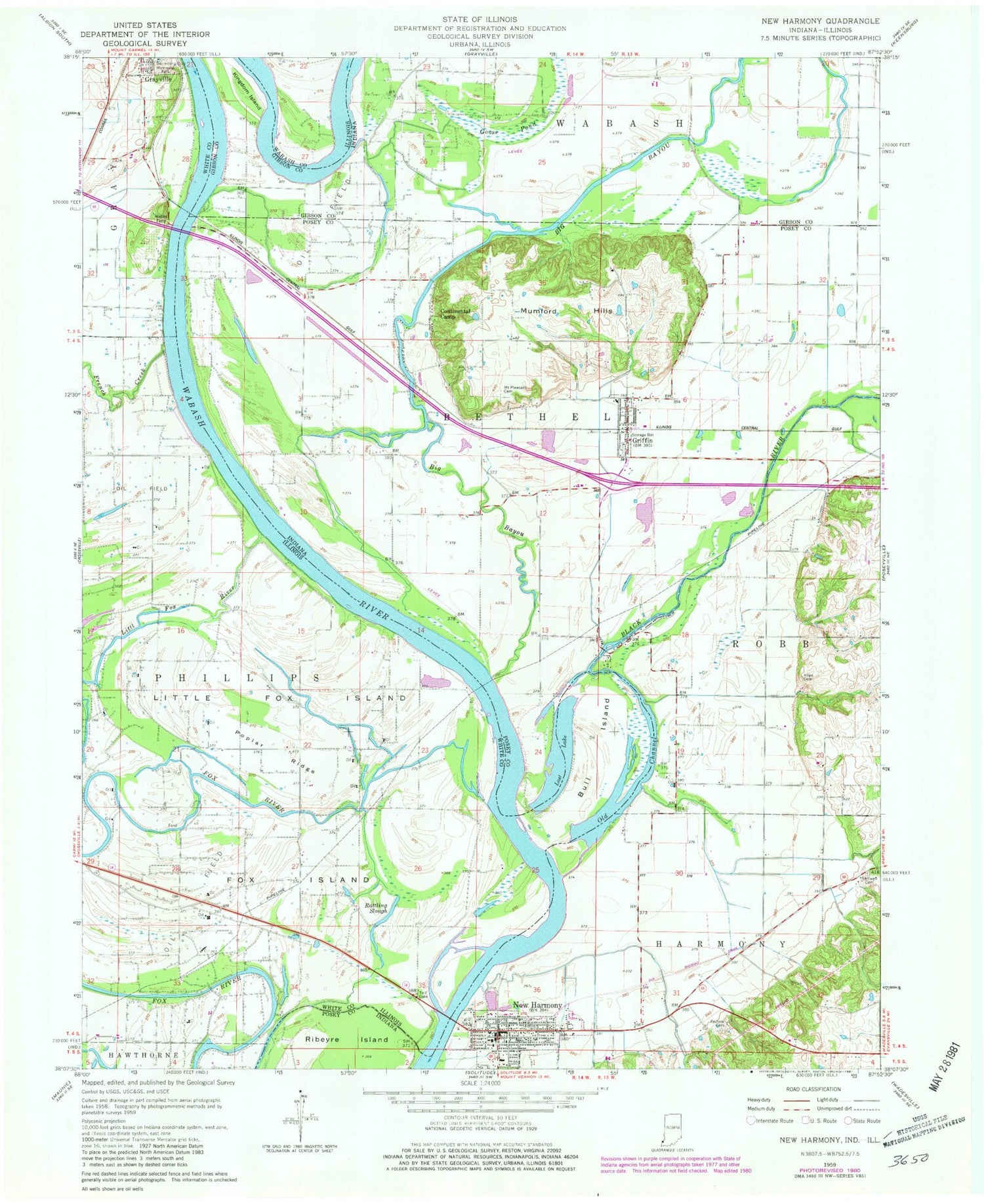 Classic USGS New Harmony Indiana 7.5'x7.5' Topo Map Image