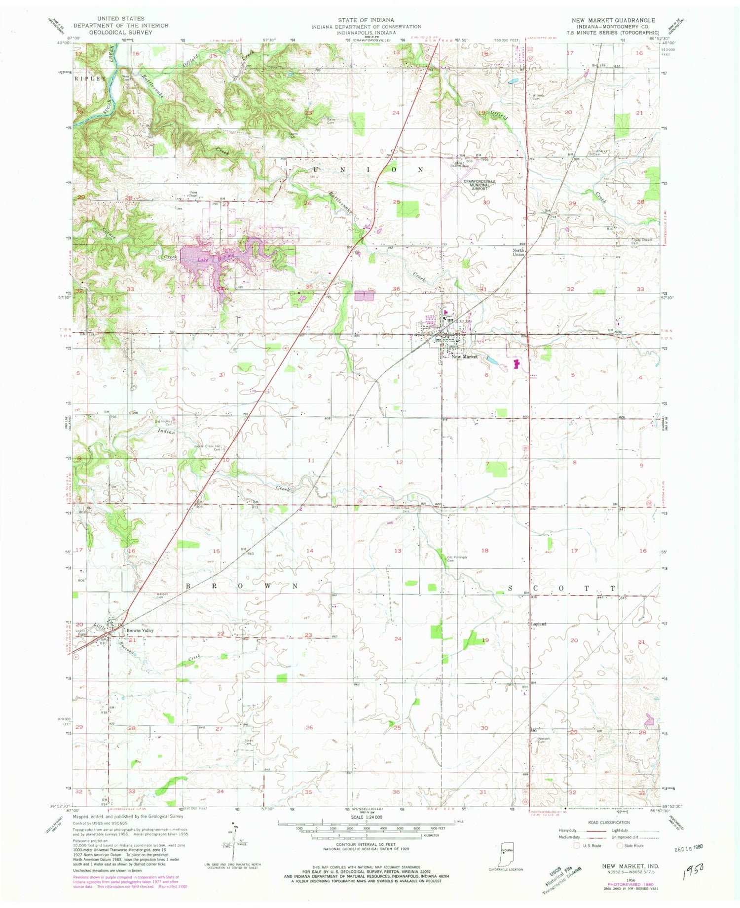 Classic USGS New Market Indiana 7.5'x7.5' Topo Map Image