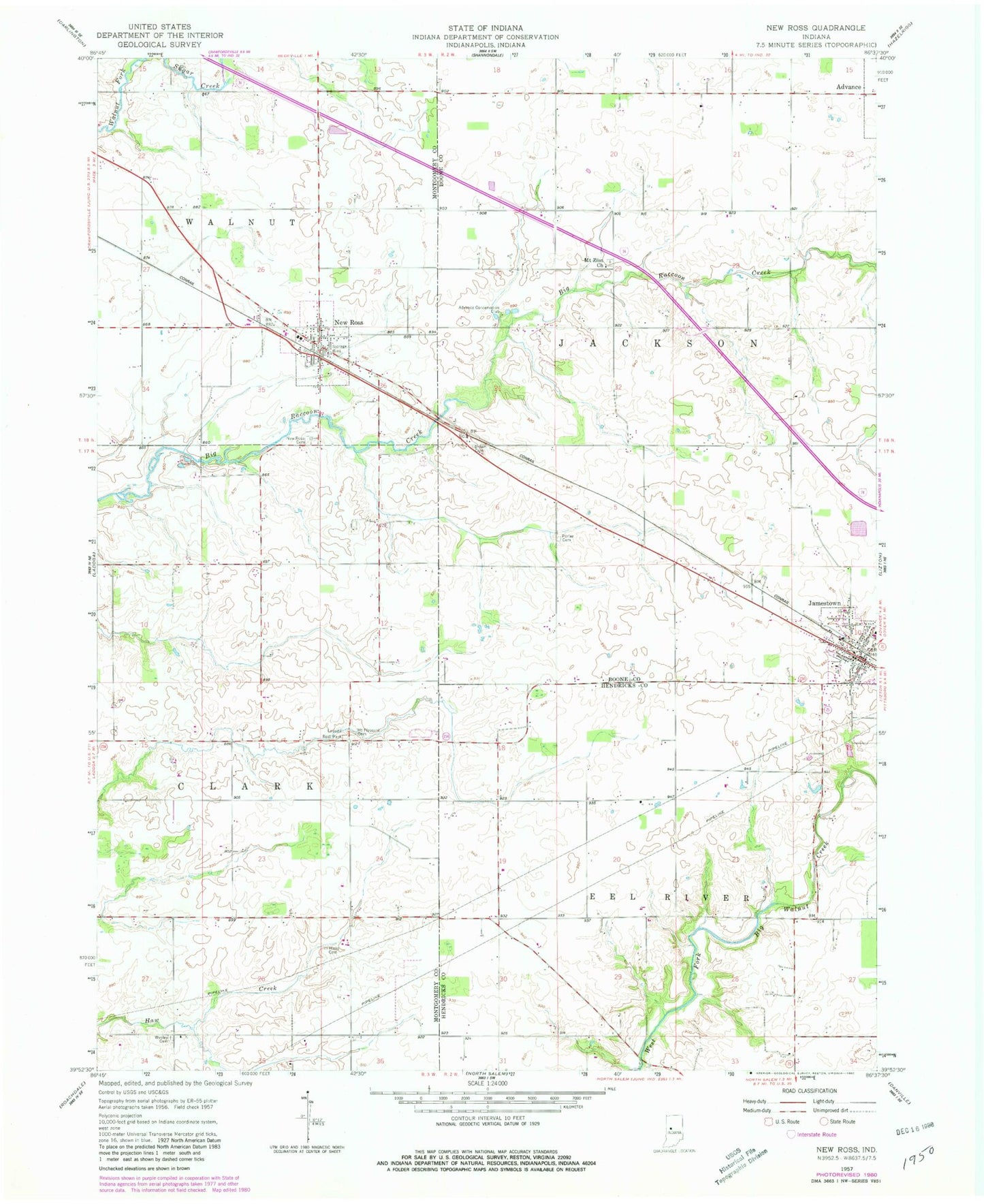 Classic USGS New Ross Indiana 7.5'x7.5' Topo Map Image