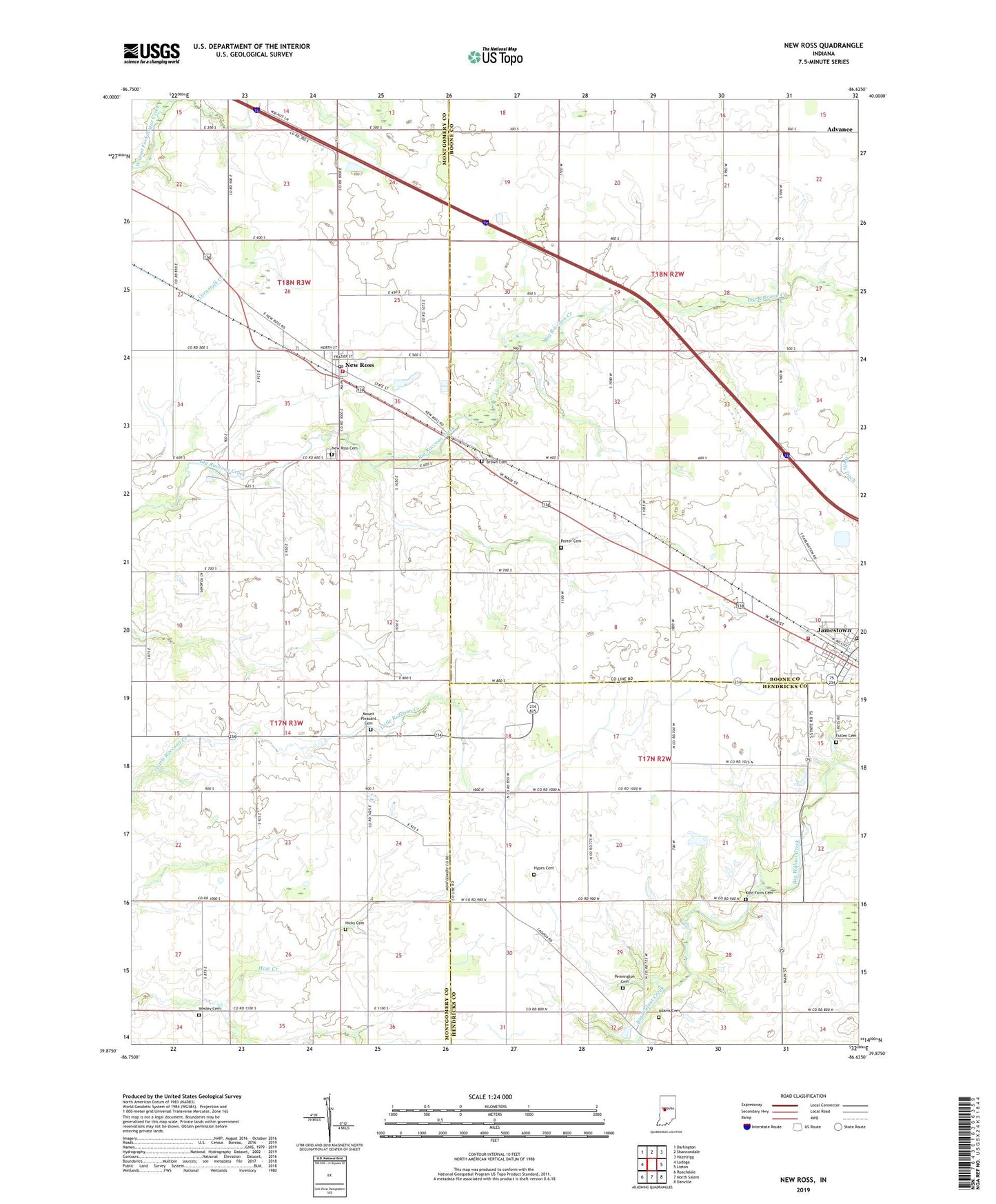 New Ross Indiana US Topo Map Image