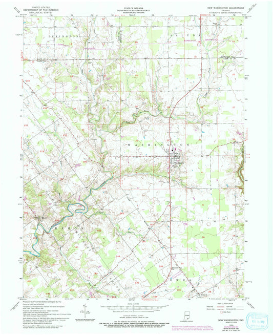 Classic USGS New Washington Indiana 7.5'x7.5' Topo Map Image