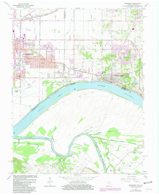 Classic USGS Newburgh Indiana 7.5'x7.5' Topo Map Image