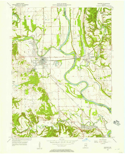 Classic USGS Newport Indiana 7.5'x7.5' Topo Map Image
