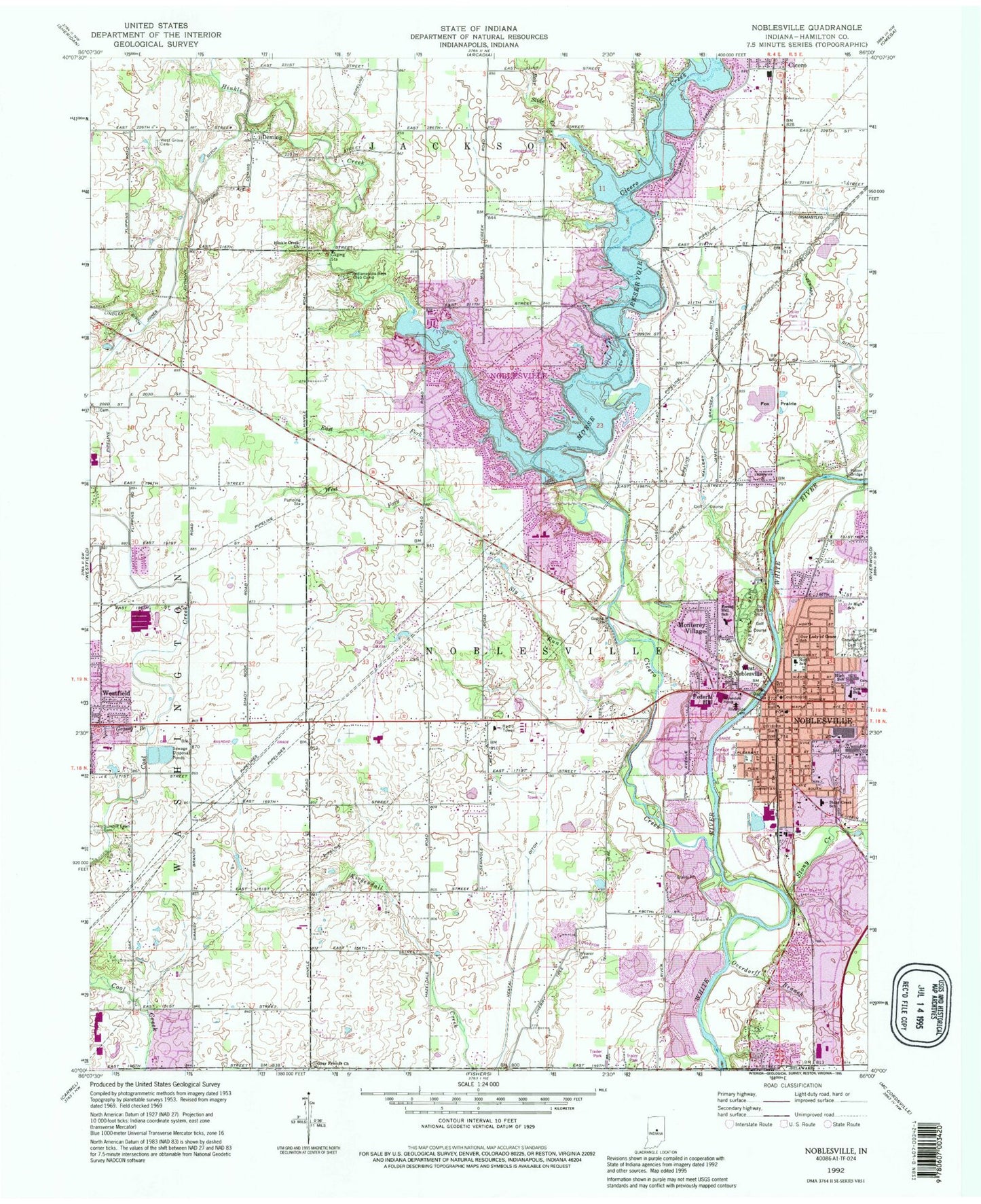 Classic USGS Noblesville Indiana 7.5'x7.5' Topo Map Image