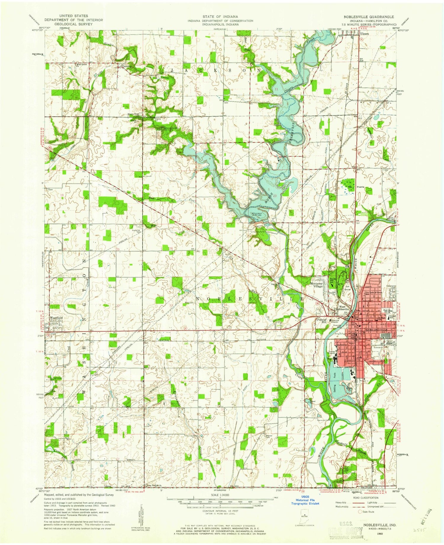 Classic USGS Noblesville Indiana 7.5'x7.5' Topo Map Image