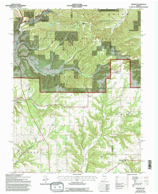 Classic USGS Norman Indiana 7.5'x7.5' Topo Map Image