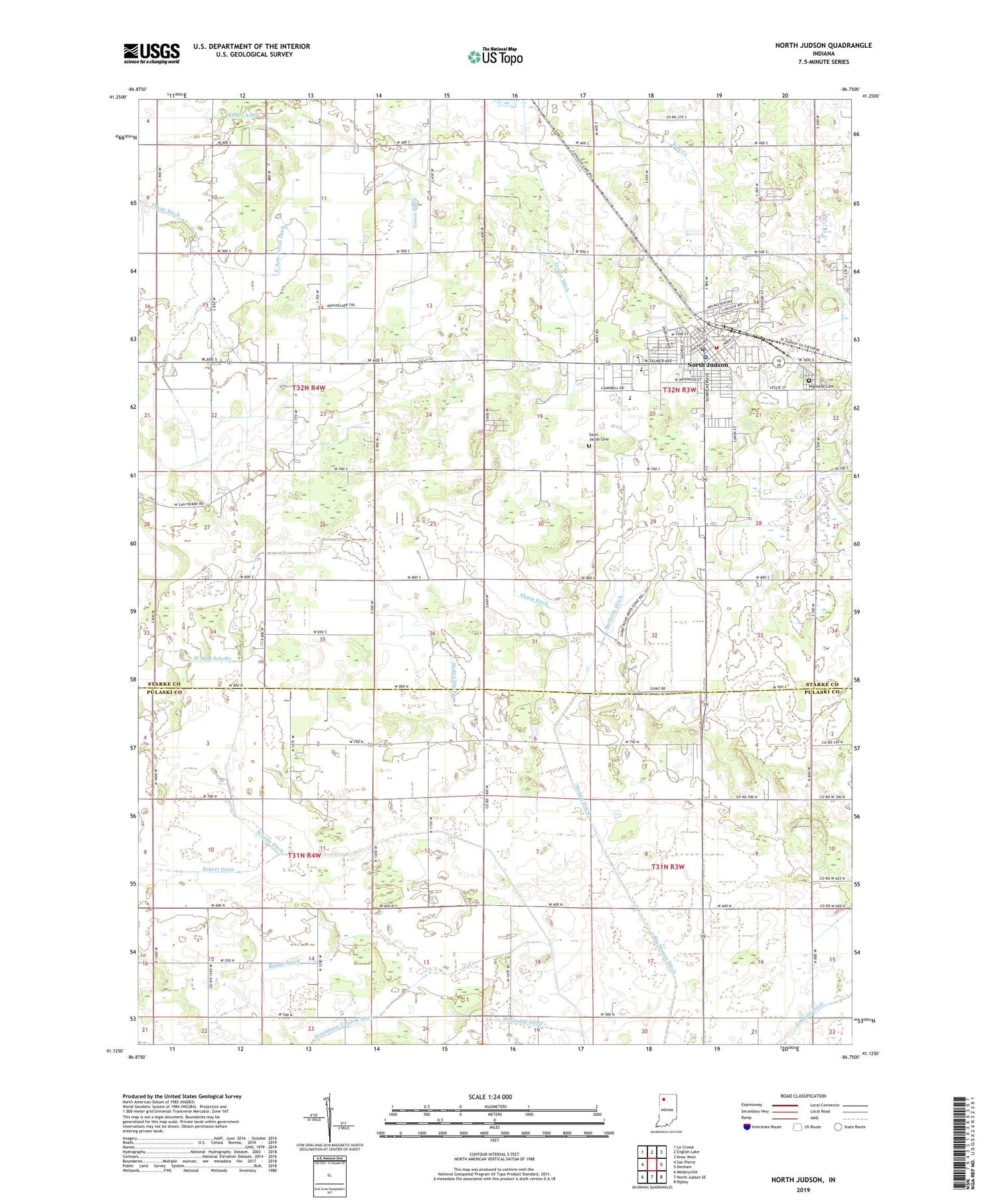 North Judson Indiana US Topo Map Image