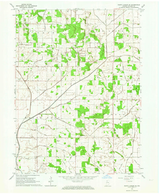 Classic USGS North Judson SE Indiana 7.5'x7.5' Topo Map Image