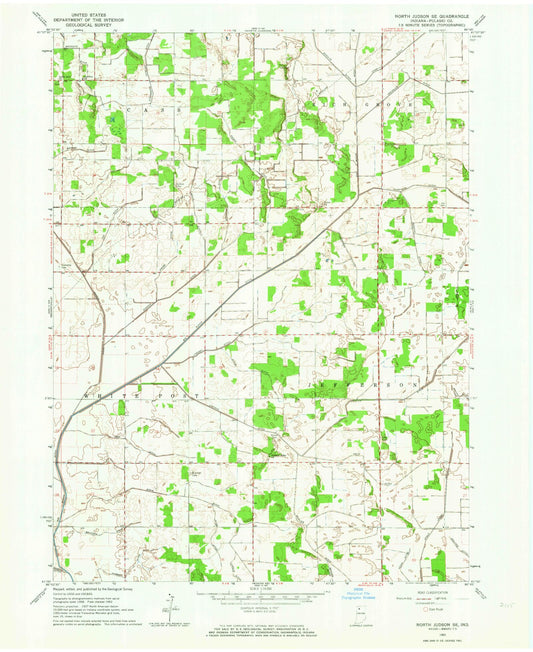 Classic USGS North Judson SE Indiana 7.5'x7.5' Topo Map Image