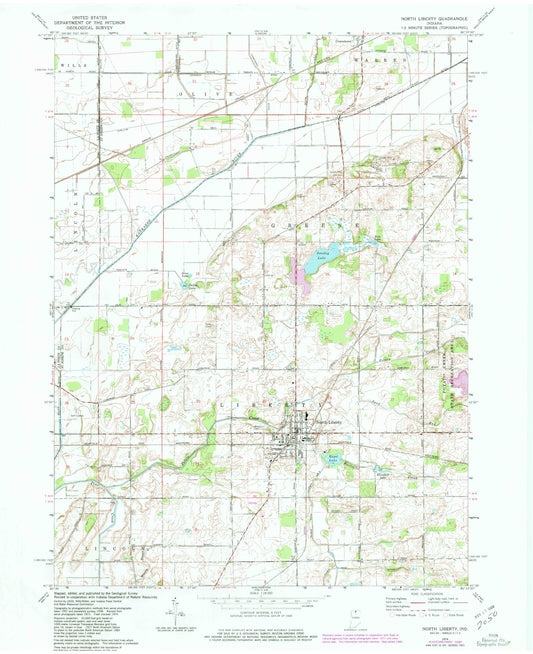 Classic USGS North Liberty Indiana 7.5'x7.5' Topo Map Image