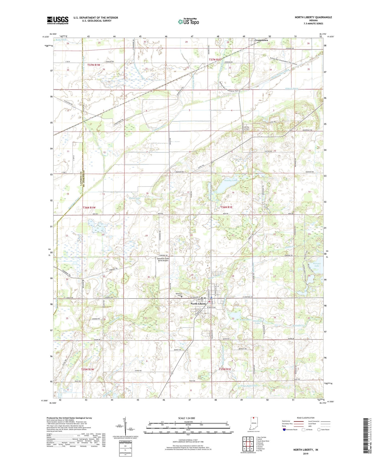 North Liberty Indiana US Topo Map Image
